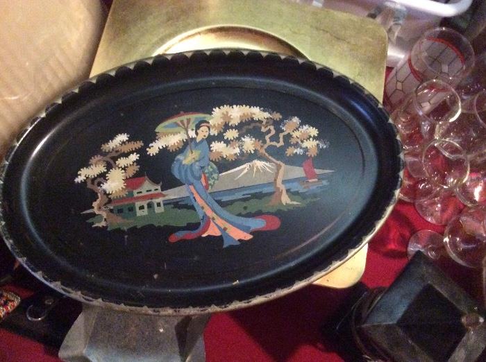Vintage Paint by Numbers Tray with Geisha 