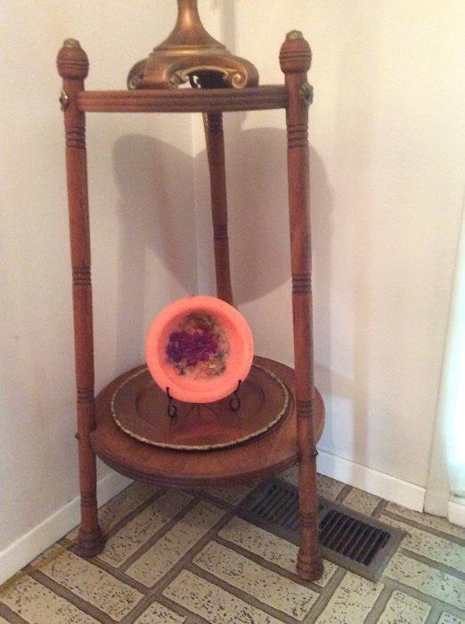 Antique oak plant stand or wash stand for a bowl and pitcher. Beautifully refinished!