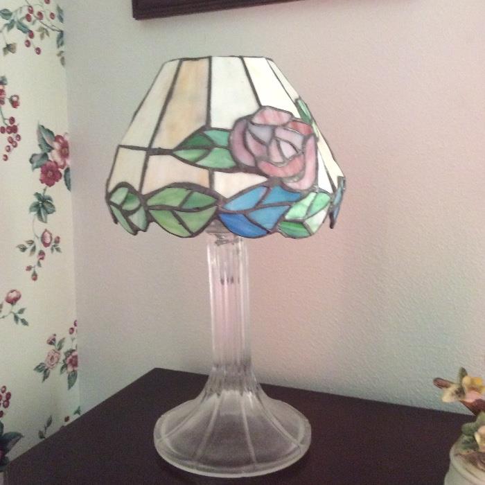 Nice little candle with Leaded Glass Shade.