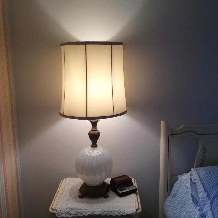 Vintage Bedside Lamp with Brass base and Opalescent Glass