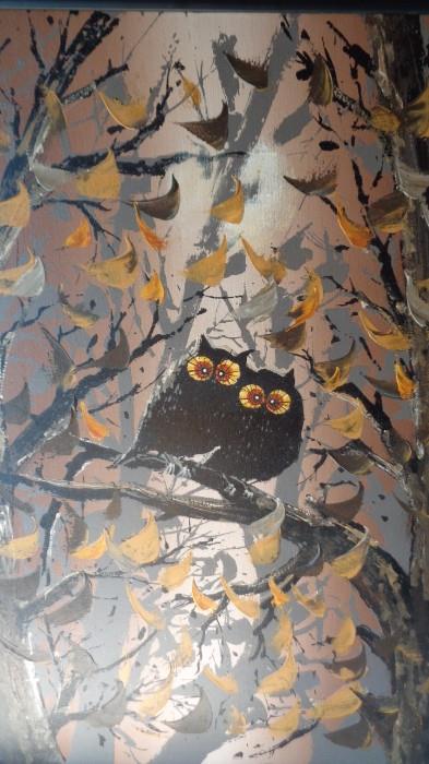 Classic Mid Century Owl Painting 31 x 31