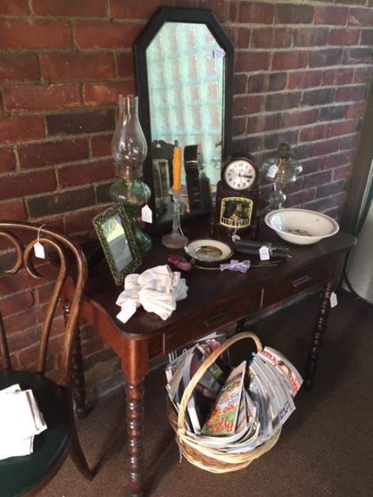 Antique Writing Desk, Mirror, Hurricane and more, Bentwood Chair