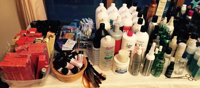 large amount of commercial beauty hair products. 