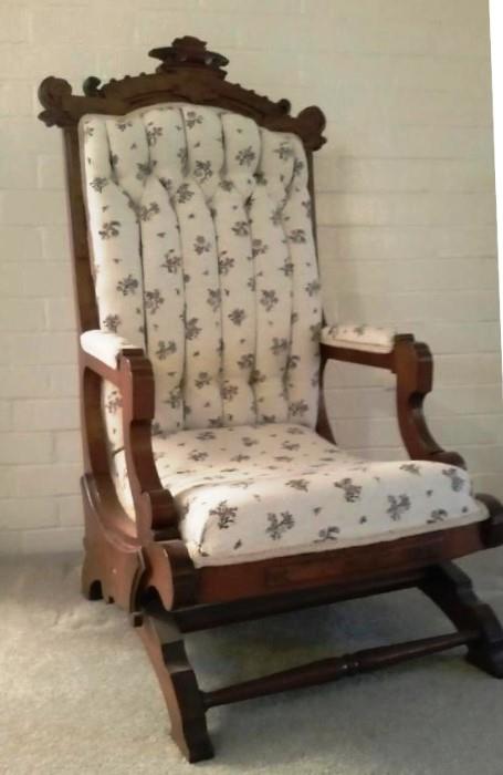 Victorian Rocker Chair, nicely upholstered.   Overall dimensions approximately:  22" x 22" x 42" high.