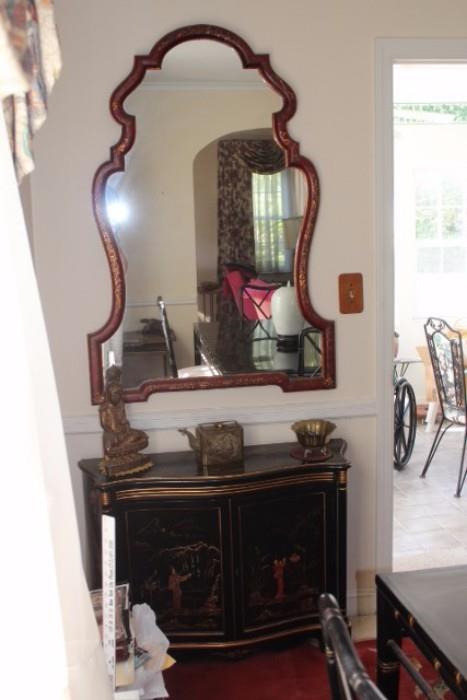 Small Cabinet & Mirror with Asian Flair