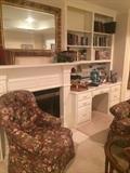 Chair has matching sofa; framed mirror; books; office supplies