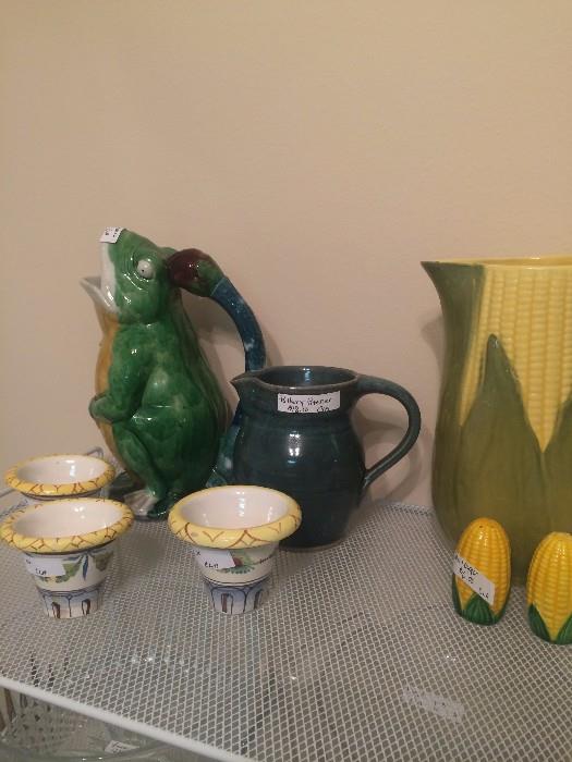 Various pitcher, including Shawnee corn pitcher