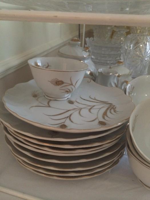 Hand painted Lefton china snack plates and cups