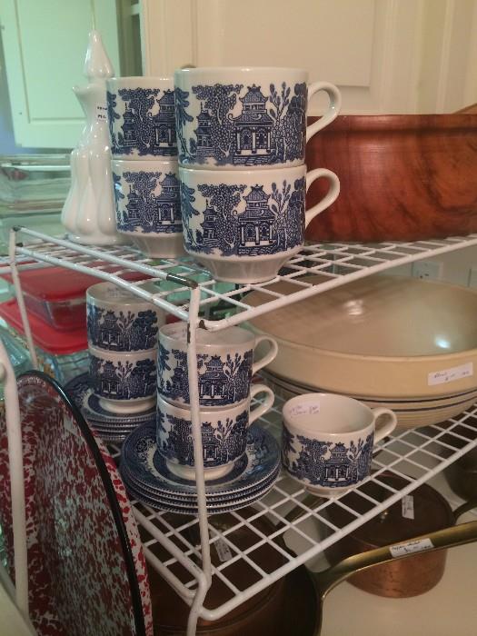Churchill blue & white cups & saucers