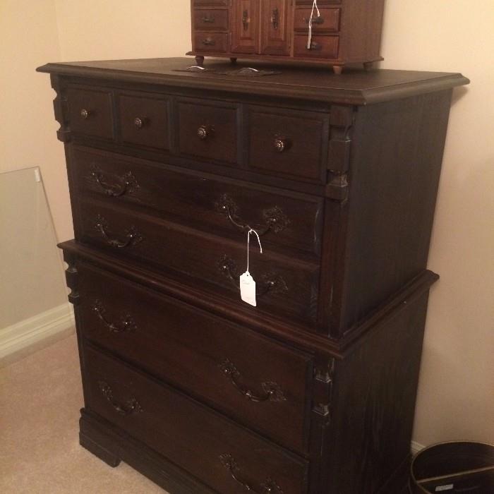 Five drawer chest has matching dresser.