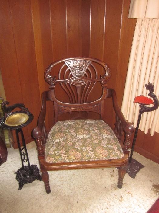 Antique Chair, Cigar/ Cigarette ashtray stand