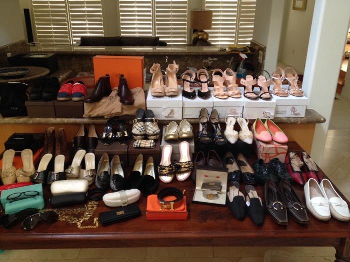 Many fabulous designer shoes, some new never worn, Hermes Chanel, Louboutin, jimmy choo, Dick Carter Orange Abstract
