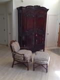 French country chair and ottoman, French Normandy armoire