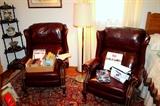 2 Lane leather winback recliner chairs and floor lamp