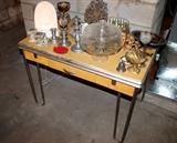 Retro kitchen table and misc. decor and glassware