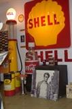 Wayne Gas Pump, Pennzoil barrels, Stand up Cardboards of Movie Stars and Characters, Shell Sign, Coke Bottle Cooler