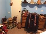 Dresser, Valet, Ties, caps, baskets & shoe rack.