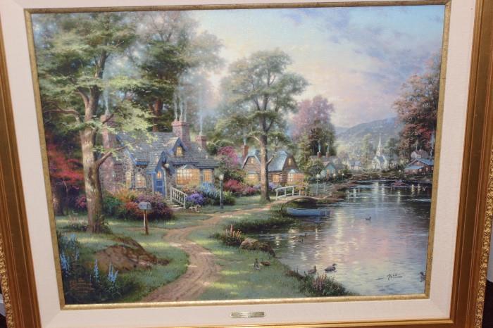 Thomas Kinkade "Hometown Lake", 667/1240, with certificate of authenticity. 24x30.