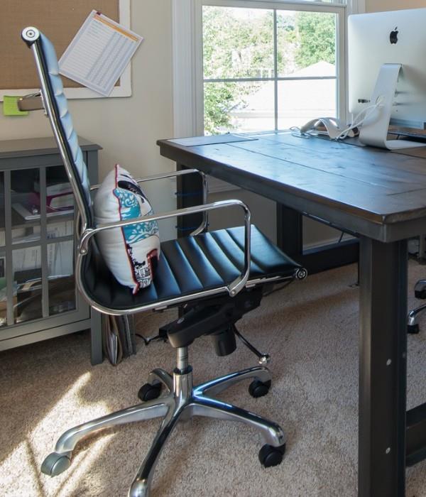 High-back office chairs, black & chrome, adjustable tilt & height, sturdy and comfortable.