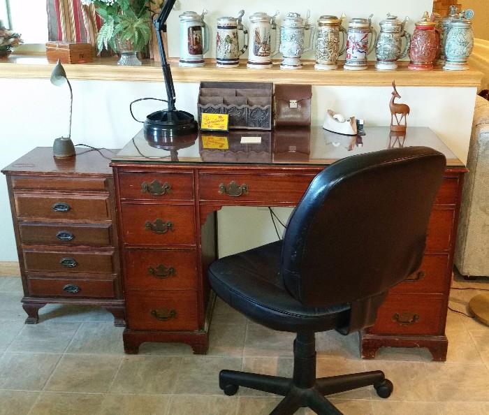 Desk, chair small chest