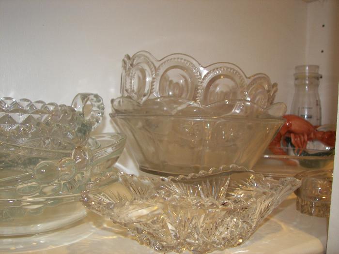 vintage cut glass, pressed glass, and bubble glass