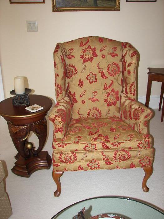 perfect condition wingback chair and unique elephant table