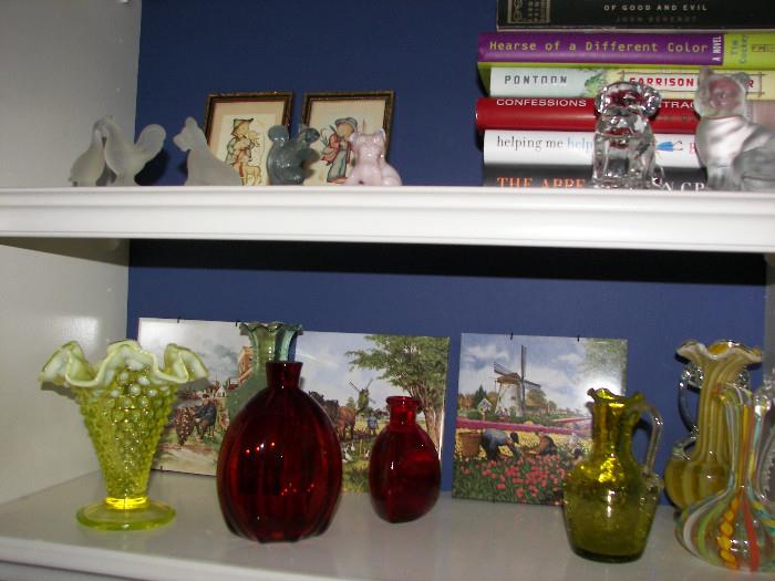 Glass collectables, books and hummel prints
