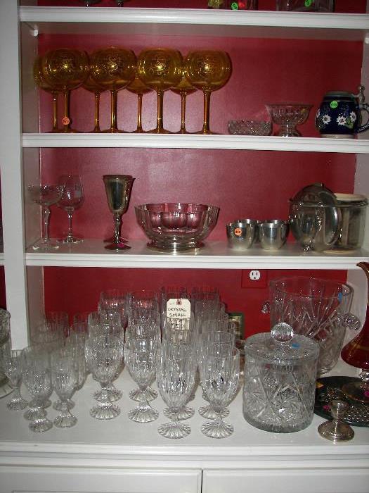 biscuit jars, crystal, stein, Jefferson cups, vintage ice bucket and mmore