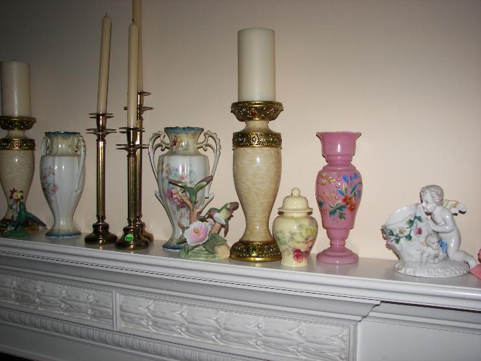 candle sticks, porcelain vases and figues