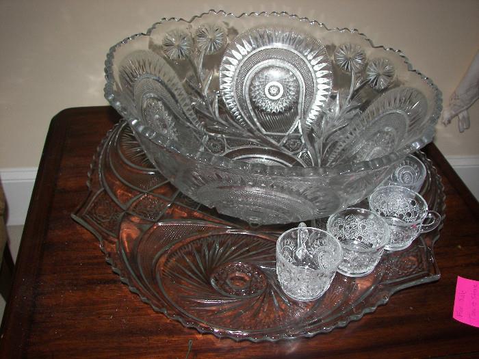Huge punch bowl and tray with 39 matching cup and more that don't match 