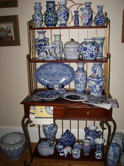large blue and white pottery collection