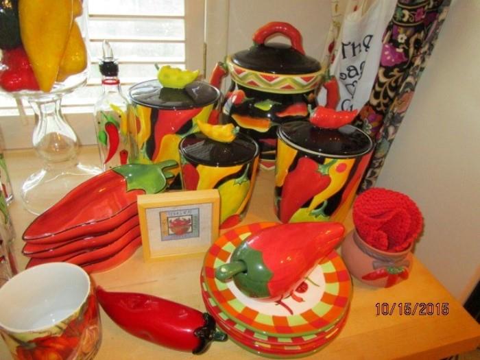 Chili Pepper fun serving pieces and Cannisters
