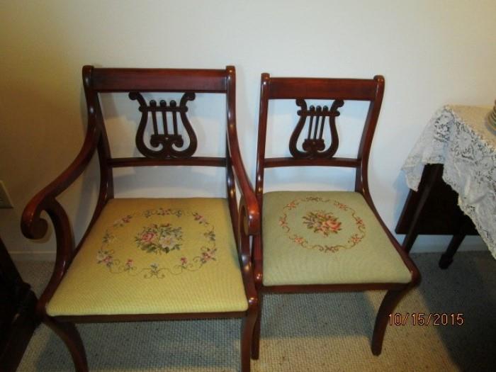 6 - Duncan Fyffe chairs....Owner cross stitched patterns on each chair.  