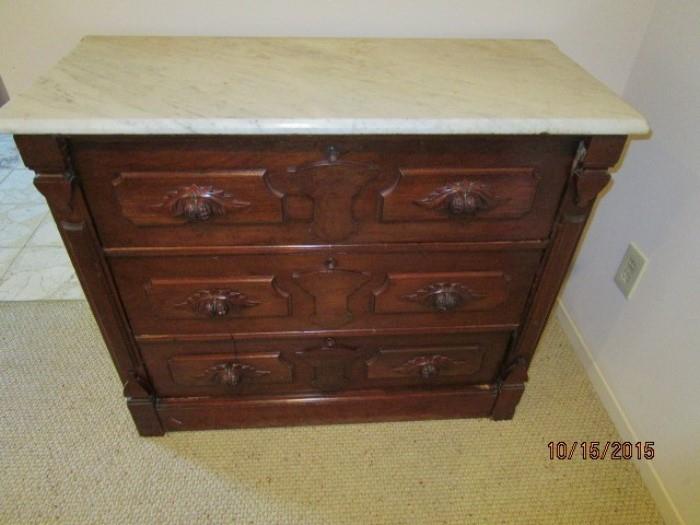 Beautiful and Old Chest with marble top.   See following pics