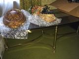 Brass and glass oval coffee table, vintage decor