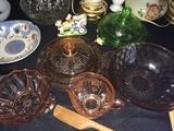 Pink and green depression glass