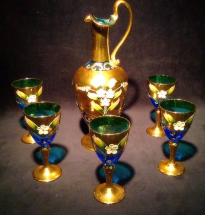 052: Vintage Murano Glass Cordial Set