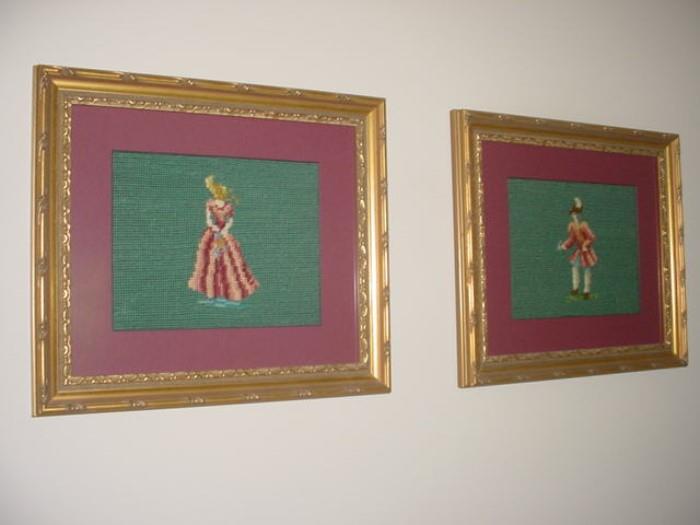 pair of needlepoint pictures