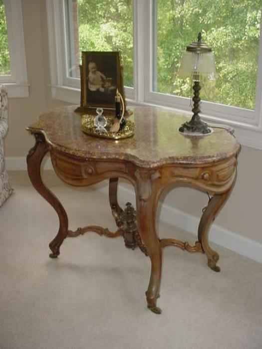 Large antique marble topped table