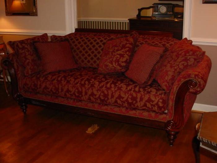 Lartge pristine velvet corduroy patterned Victorian couch
