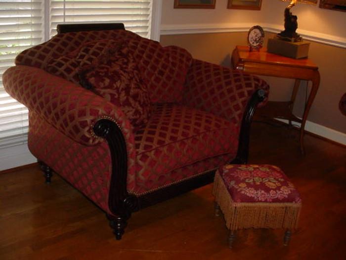 Matching Victorian "settee chair" with ornate vintage footstool