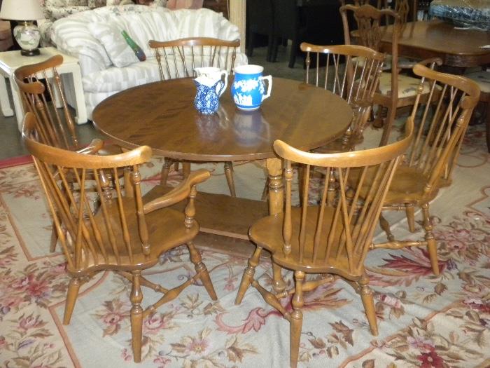 Ethan Allen 48" Round Table with 2 leaves, 4 Side Chairs and 2 Captain Chairs