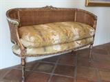 Antique Gilt Caned Back Down and Silk Settee