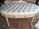 Oval Tufted Fleur de Lis Ottoman
