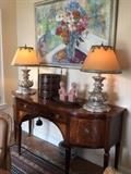 Baker Sideboard with Pair of Silvered Candlestick Lamps