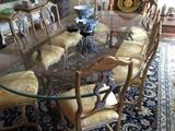 Oval Glass Top Dining Table with c. 1940's Custom Made French Iron Base