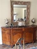 Marble Top Sideboard with Gilt Carved and Beveled Mirror