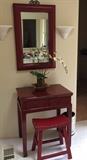 Chinese Table, Framed Mirror and Bench