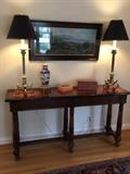 Console with Pair of Iron Candlestick Lamps