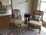 Pair of Silk Upholstered Bergere Chairs.